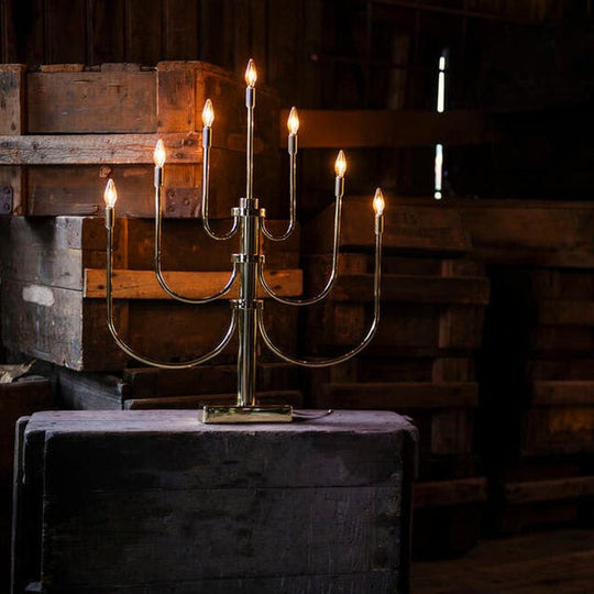 Adventstake 7 armet-Julebelysning adventsstake-Konstsmide-Messingfarget-2071-810TR-Lightup.no