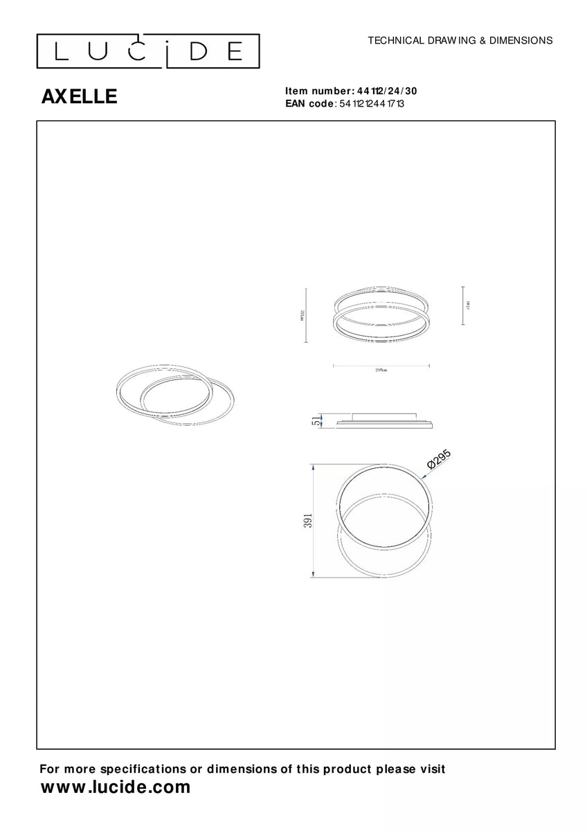 Axelle taklampe 24W 2700 Kelvin 3-step dim-Taklamper-Lucide-Svart-LC44112/24/30-Lightup.no