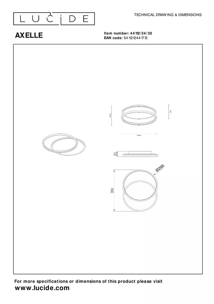 Axelle taklampe 24W 2700 Kelvin 3-step dim-Taklamper-Lucide-Svart-LC44112/24/30-Lightup.no