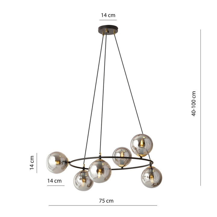 Azura takpendel 6-lys-Takpendler-Emibig-Svart/Opal-1295/6-Lightup.no
