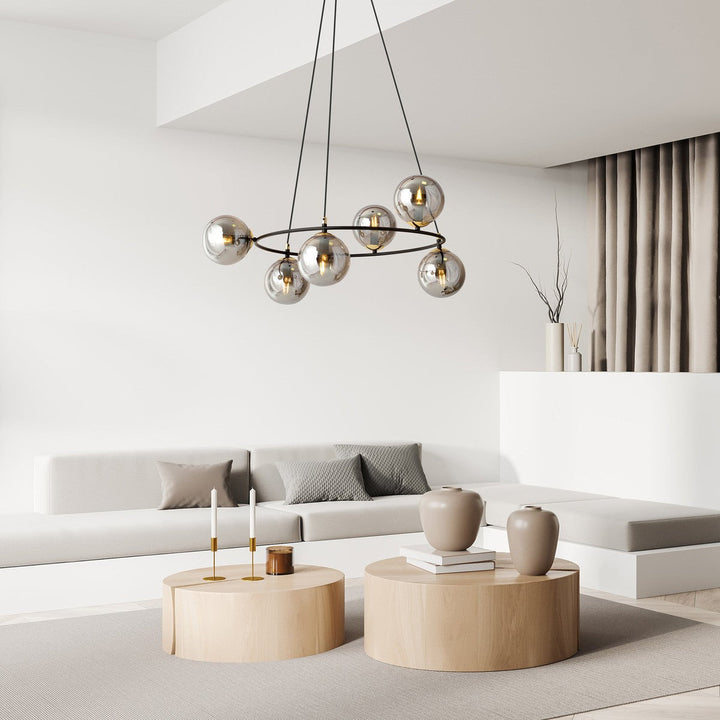 Azura takpendel 6-lys-Takpendler-Emibig-Svart/Opal-1295/6-Lightup.no