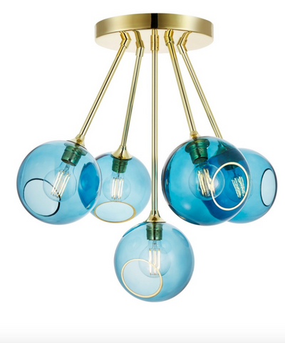 Ballroom Molecule taklampe - messing base/blå glass-Takpendler-Design by Us-Des__22729-Lightup.no