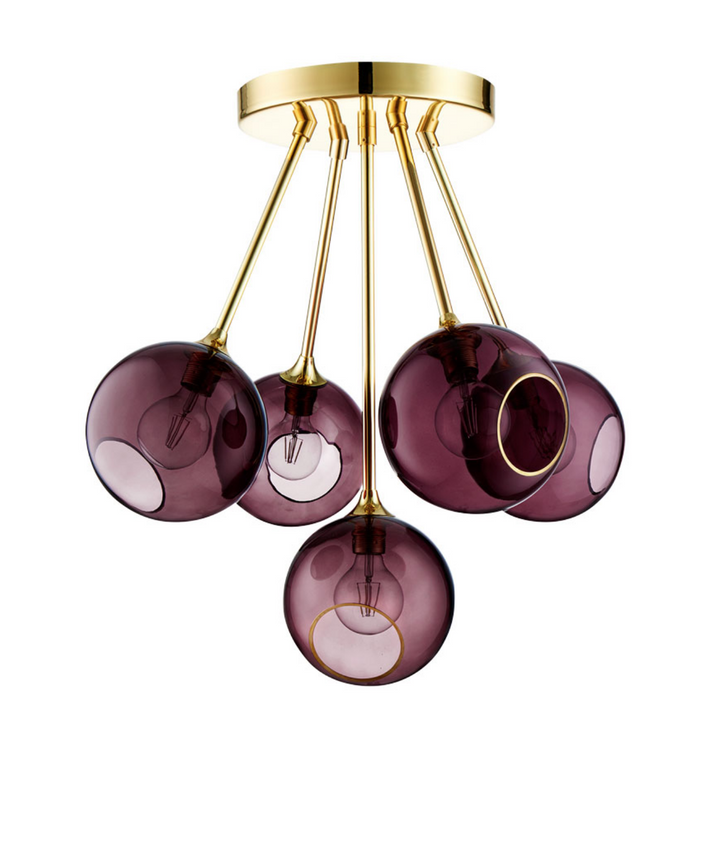 Ballroom Molecule taklampe - messing base/lilla glass-Takpendler-Design by Us-Messing / Lilla-Des__22725-Lightup.no