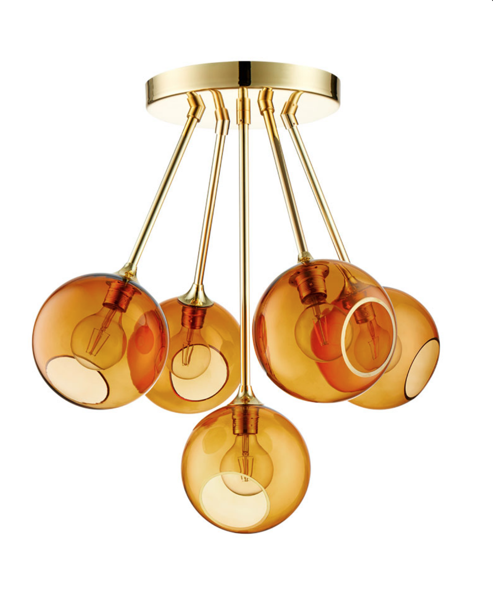 Ballroom Molecule taklampe - messing base/oransje glass-Takpendler-Design by Us-Messing / Oransje-Des__22724-Lightup.no