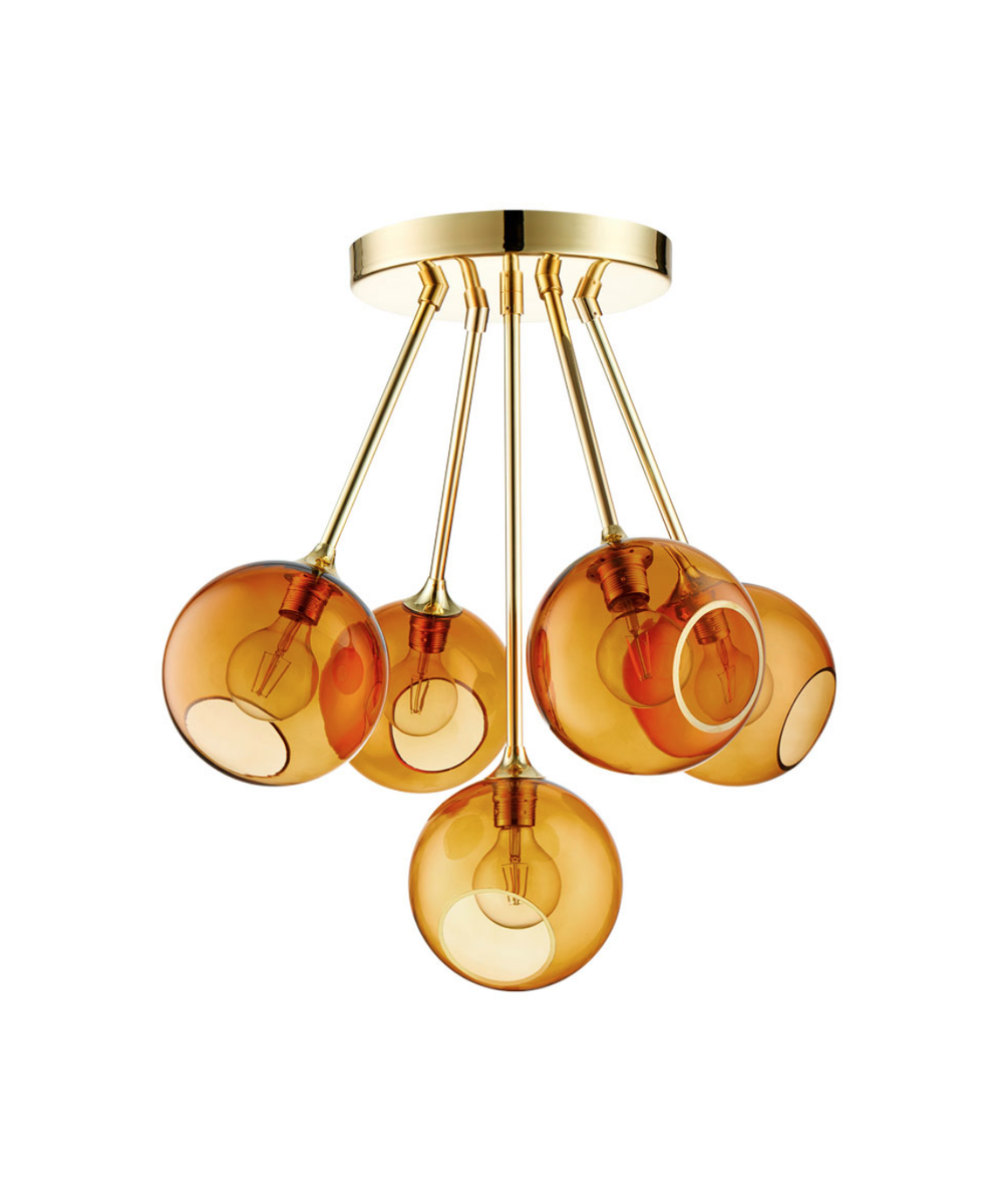 Ballroom Molecule taklampe - messing base/oransje glass-Takpendler-Design by Us-Messing / Oransje-Des__22724-Lightup.no