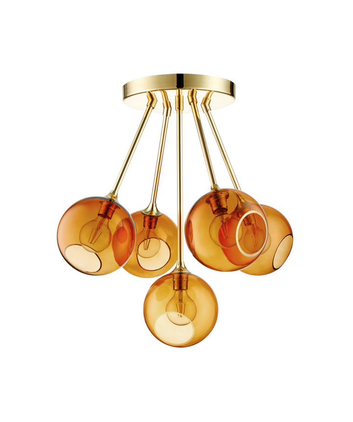 Ballroom Molecule taklampe - messing base/oransje glass-Takpendler-Design by Us-Messing / Oransje-Des__22724-Lightup.no
