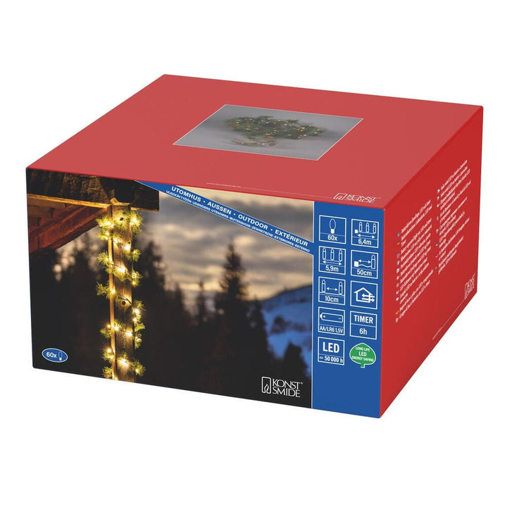 Batteridrevet girlander med 60 LED utendørs – 5 meter-Julebelysning dekor og pynt ute-Konstsmide-Grønn-2797-800-Lightup.no