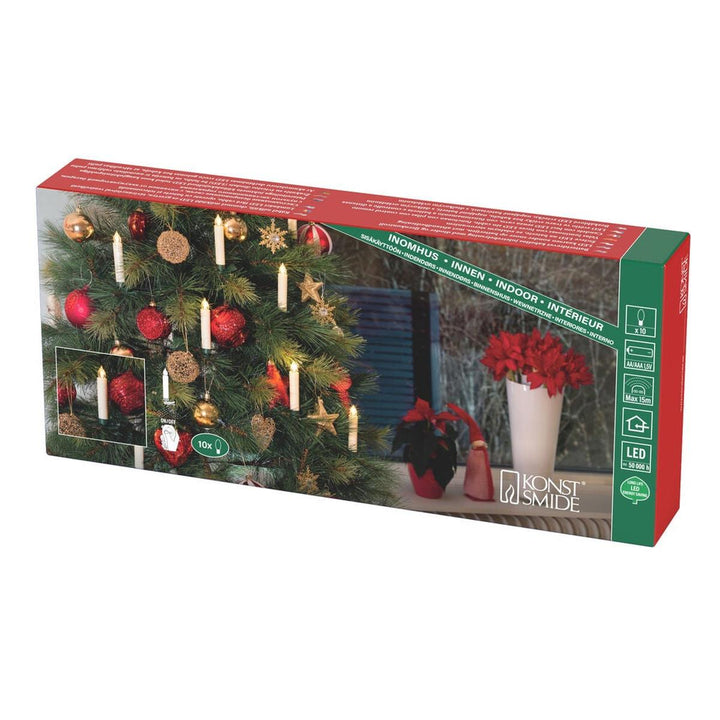 Batteridrevne juletrelys med fjernkontroll – 10 LED-Julebelysning juletrelys og slynger-Konstsmide-Hvit-1900-100-Lightup.no