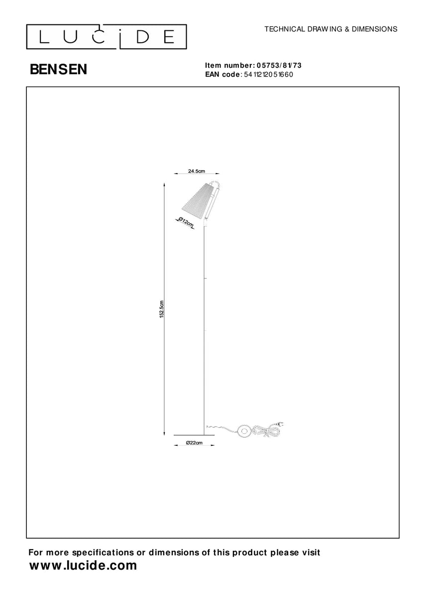 Bensen gulvlampe 152,5 cm-Gulvlamper-Lucide-Tre / Natur-LC05753/81/73-Lightup.no