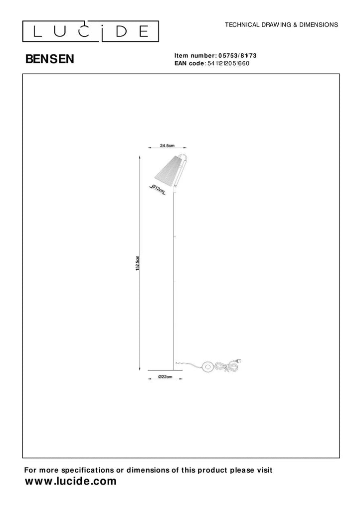 Bensen gulvlampe 152,5 cm-Gulvlamper-Lucide-Tre / Natur-LC05753/81/73-Lightup.no