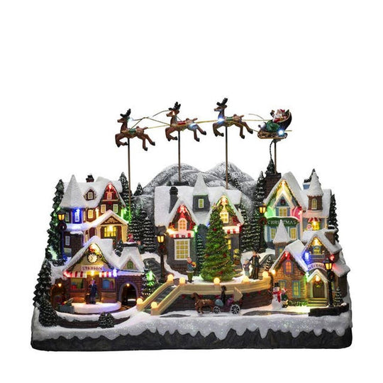 By med flyvende rensdyr, nisse og musikk LED-Julebelysning dekor og pynt-Konstsmide-Flerfarget-4256-000-Lightup.no