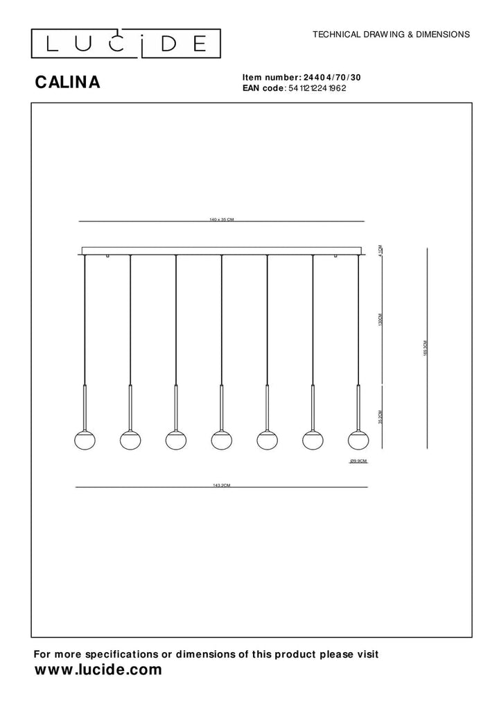 Calina takpendel 12 x 7,7W 2560 Kelvin - Dimbar-Takpendler-Lucide-Svart / Hvit-LC24404/70/30-Lightup.no