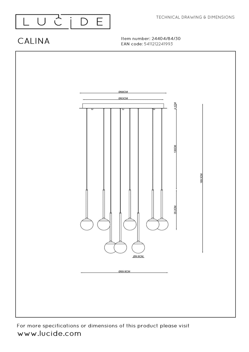 Calina takpendel 12 x 7,7W 2560 Kelvin - Dimbar-Takpendler-Lucide-Svart / Hvit-LC24404/84/30-Lightup.no