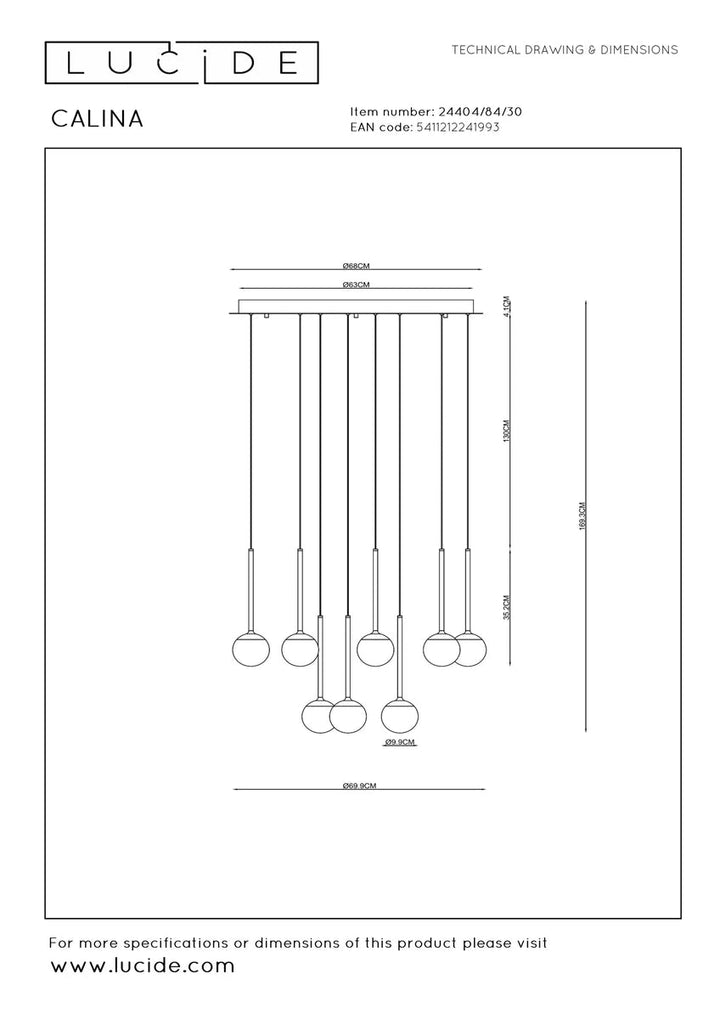 Calina takpendel 12 x 7,7W 2560 Kelvin - Dimbar-Takpendler-Lucide-Svart / Hvit-LC24404/84/30-Lightup.no