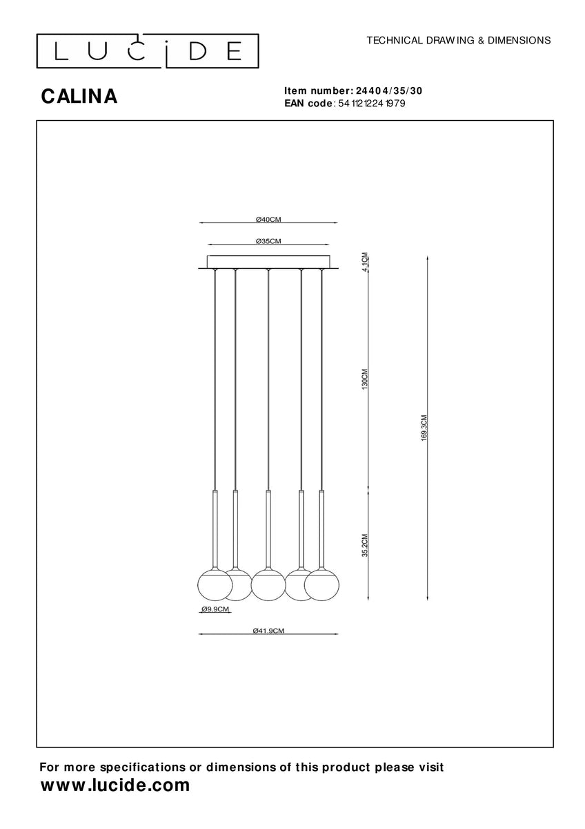 Calina takpendel 5 x 8,2W 2560 Kelvin - Dimbar-Takpendler-Lucide-Svart / Hvit-LC24404/35/30-Lightup.no