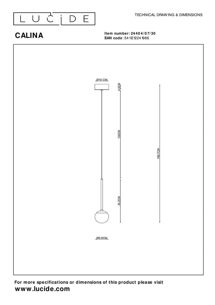 Calina takpendel 9W 2560 Kelvin - Dimbar-Takpendler-Lucide-Svart / Hvit-LC24404/07/30-Lightup.no