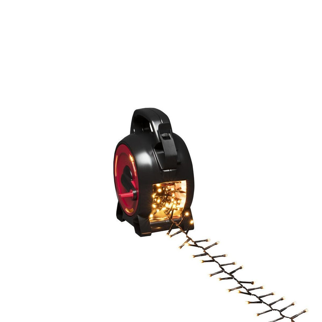 Cluster-lysslynge på kabeltrommel – 300 LED – Amber-Julebelysning juletrelys ute-Konstsmide-Svart/rød-3843-800-Lightup.no