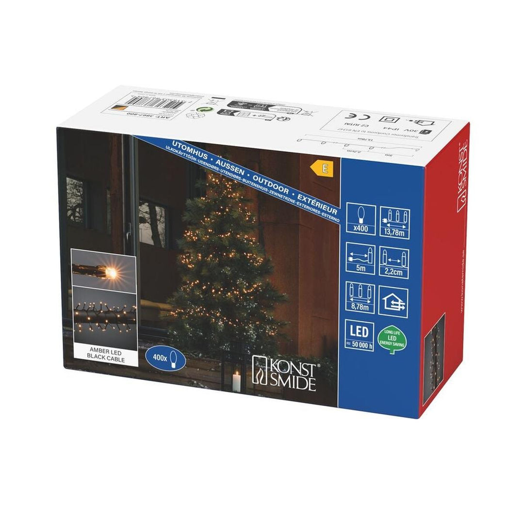 Cluster-lysslynge utendørs – 400 LED – Amber-Julebelysning juletrelys ute-Konstsmide-Svart-3867-800-Lightup.no