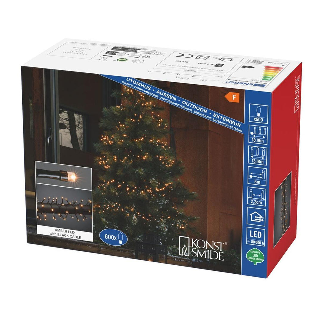 Cluster-lysslynge utendørs – 600 LED – Amber-Julebelysning juletrelys ute-Konstsmide-Svart-3868-800-Lightup.no