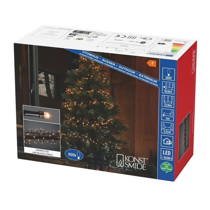 Cluster-lysslynge utendørs – 600 LED – Amber-Julebelysning juletrelys ute-Konstsmide-Svart-3868-800-Lightup.no