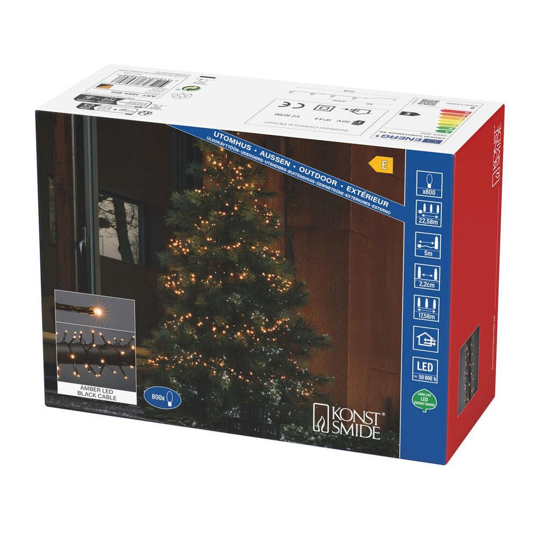 Cluster-lysslynge utendørs – 800 LED – Amber-Julebelysning juletrelys ute-Konstsmide-Svart-3869-800-Lightup.no