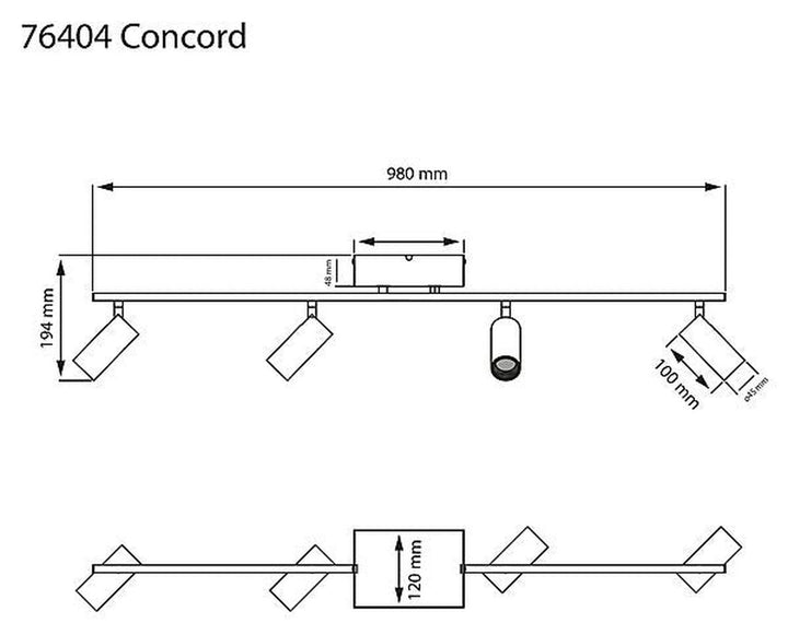 Concord takspott 4-lys-Taklamper-Aneta Lighting-Svart-76404-15-Lightup.no