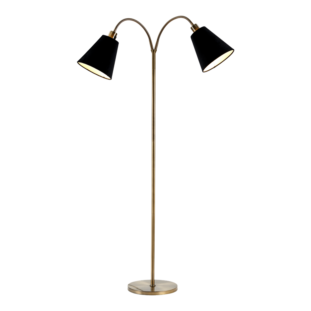 Connie gulvlampe 2 lys med lampeskjerm-Gulvlamper-Ms - belysning-Stål/Svart-9400504114+9400000115-Lightup.no