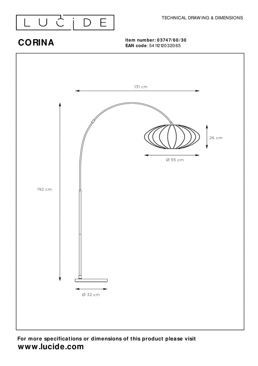 Corina gulvlampe 192 cm-Gulvlamper-Lucide-Svart-LC03747/60/30-Lightup.no