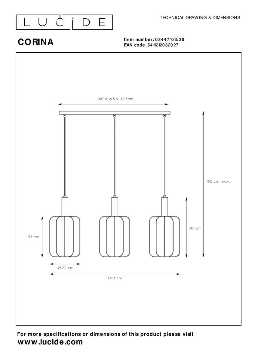 Corina takpendel 3-lys-Takpendler-Lucide-Svart-LC03447/03/30-Lightup.no