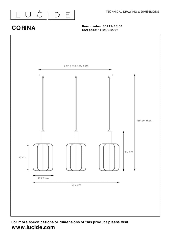 Corina takpendel 3-lys-Takpendler-Lucide-Svart-LC03447/03/30-Lightup.no