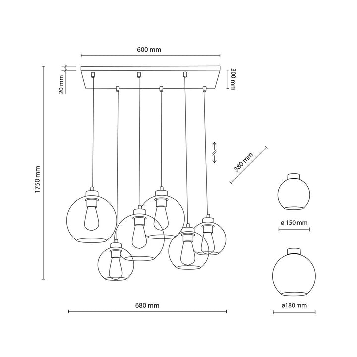 Cubus takpendel 6-lys-Takpendler-TK Lighting-Røykfarget-TK-2833-Lightup.no