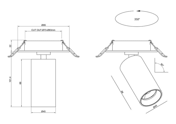 D45 spot 7W 2700K RA90 Dimbar for innfelling-Downlight 230V-NorDesign-Hvit-580450706-Lightup.no