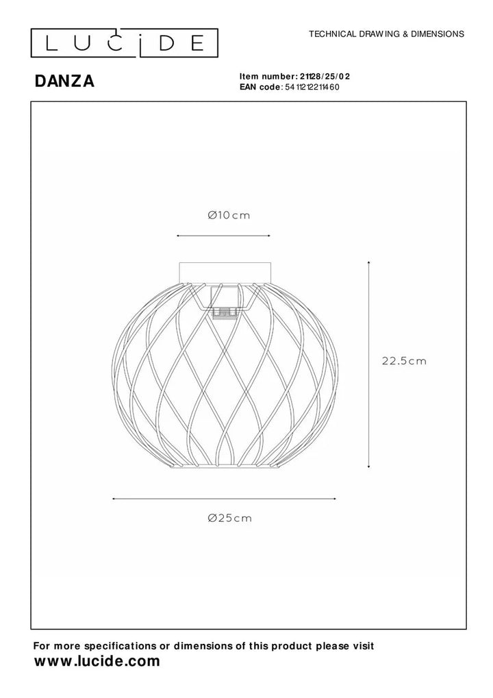 Danza taklampe 25 cm-Taklamper-Lucide-Messing-LC21128/25/02-Lightup.no
