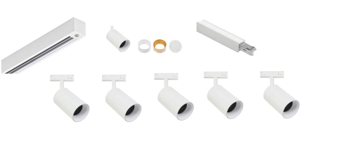 Designline Tube Pro komplett 1,9 meter spotskinne med 5 spotter GU10-Spotskinner 230V-Antidark-Hvit-3-311-20-1+4-311-01-1+2-312-01-1-5-Lightup.no