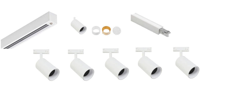 Designline Tube Pro komplett 1,9 meter spotskinne med 5 spotter GU10-Spotskinner 230V-Antidark-Hvit-3-311-20-1+4-311-01-1+2-312-01-1-5-Lightup.no