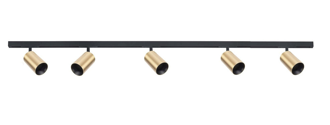 Designline Tube Pro komplett 1,9 meter spotskinne med 5 spotter GU10 - Svart / Messing - Lightup.no