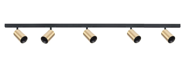 Designline Tube Pro komplett 1,9 meter spotskinne med 5 spotter GU10 - Svart / Messing - Lightup.no