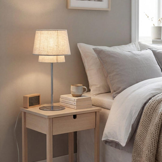 Doble bordlampe H47-Bordlamper-Aneta Lighting-Krom/Beige-28186-20-02-Lightup.no