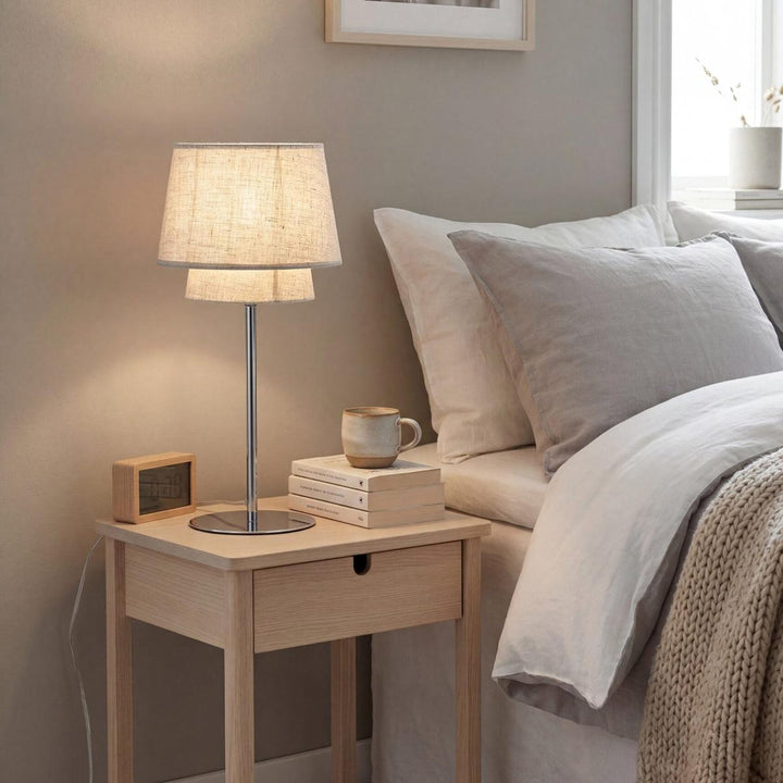 Doble bordlampe H47-Bordlamper-Aneta Lighting-Krom/Beige-28186-20-02-Lightup.no