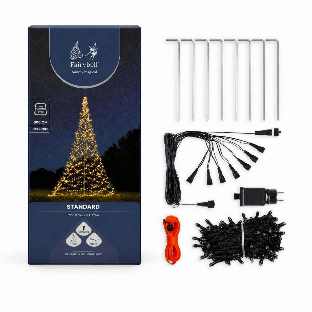 Fairybell 6 meter flaggstang belysning 1200 LED-Lys - Standard-Julebelysning juletrelys ute-Fairybell-Varm hvit-FA061200W-Lightup.no