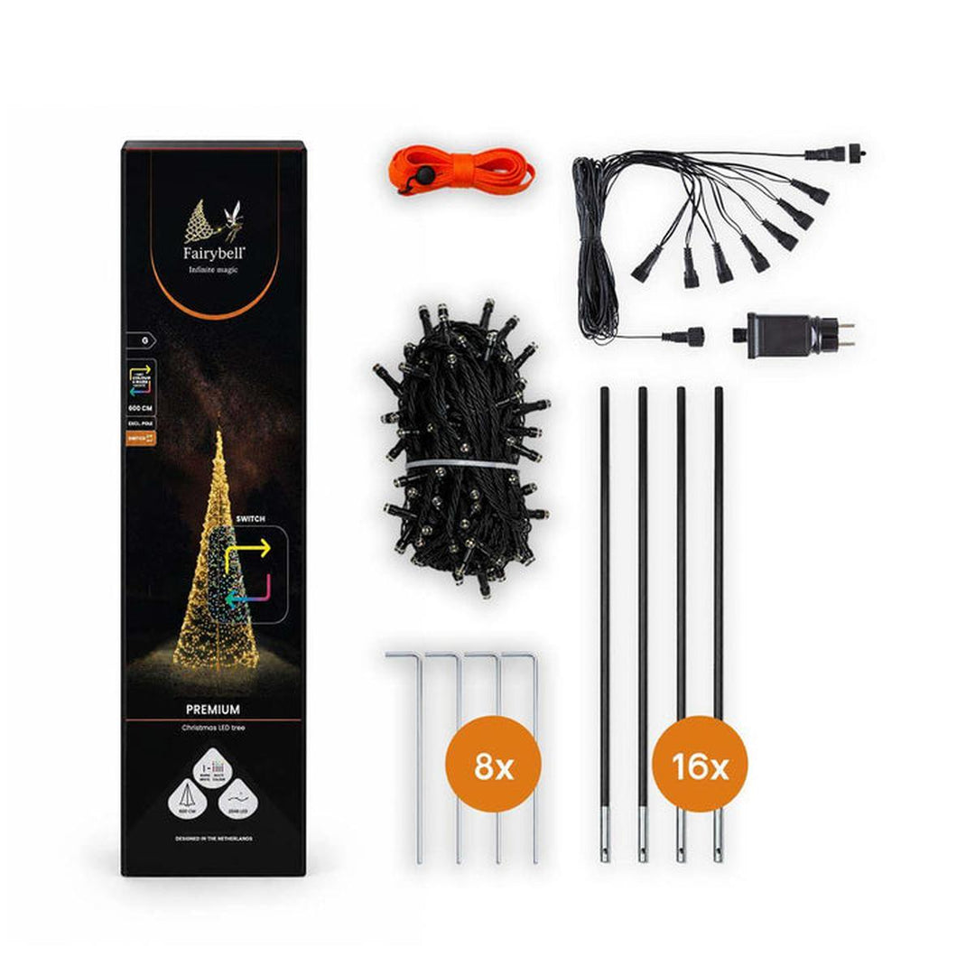 Fairybell 6 meter flaggstang belysning 2048 LED-Lys - Premium-Julebelysning juletrelys ute-Fairybell-Varm hvit / Flerfarget-FA062048L-Lightup.no