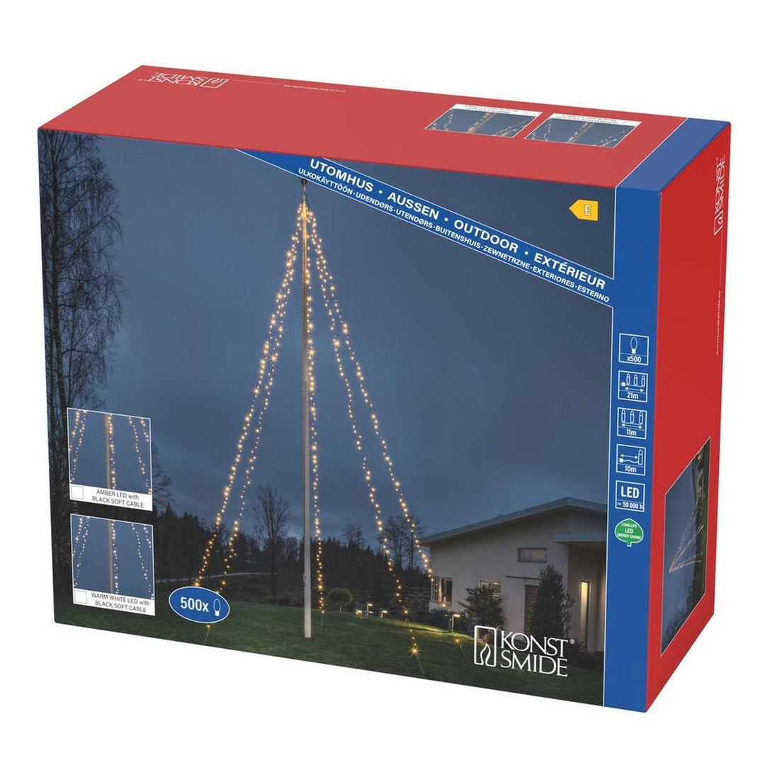Flaggstangbelysning 500 LED – 11 meter – Amber-Julebelysning juletrelys ute-Konstsmide-Svart-4780-817-Lightup.no