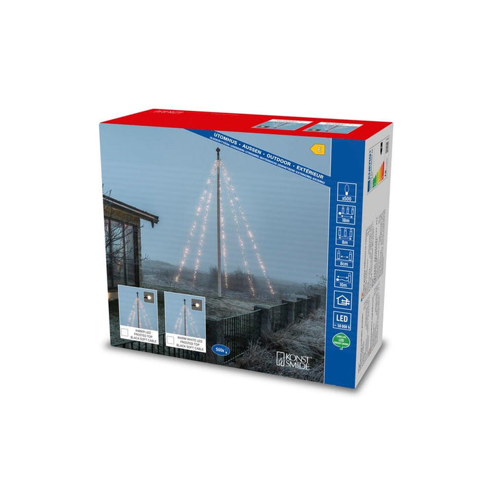Flaggstangbelysning 500 frostede LED – 8 meter – Amber-Julebelysning juletrelys ute-Konstsmide-Svart-4781-837-Lightup.no