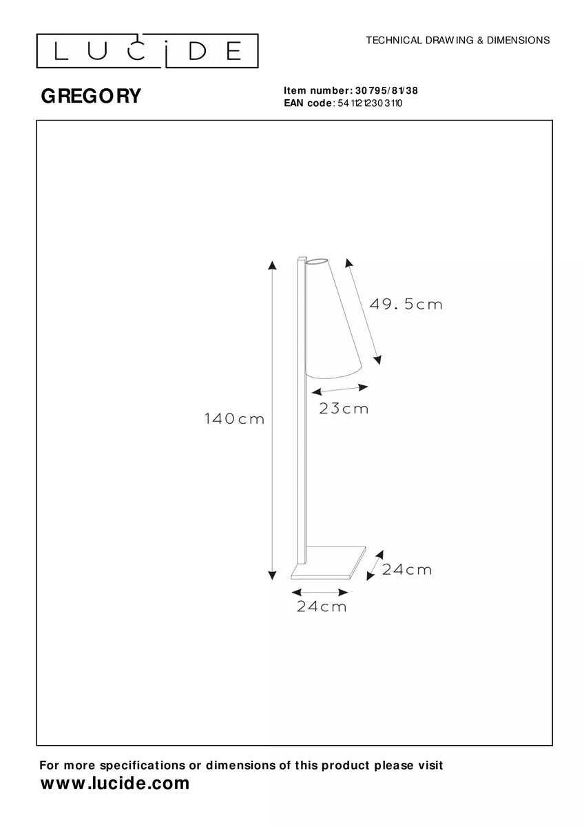 Gregory gulvlampe 140 cm - Kremfarget-Gulvlamper-Lucide-LC30795/81/38-Lightup.no