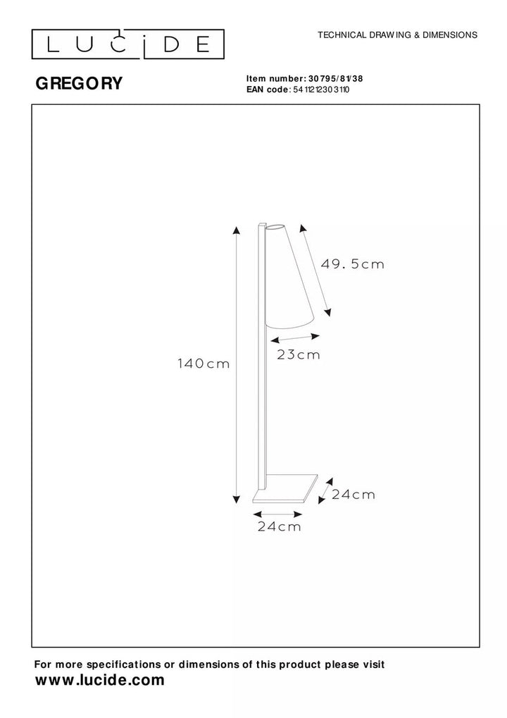 Gregory gulvlampe 140 cm - Kremfarget-Gulvlamper-Lucide-LC30795/81/38-Lightup.no