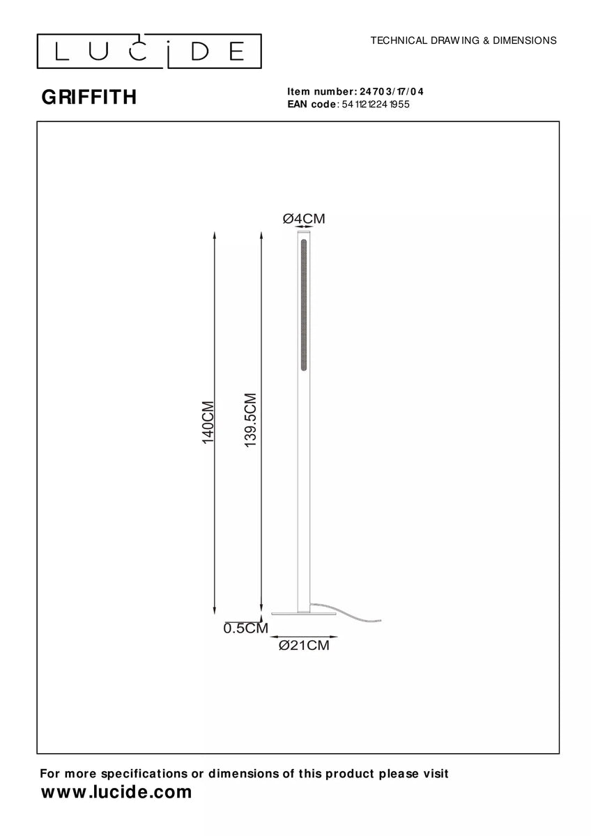 Griffith gulvlampe 18W 140 cm - Dimbar-Gulvlamper-Lucide-Bronse-LC24703/17/04-Lightup.no