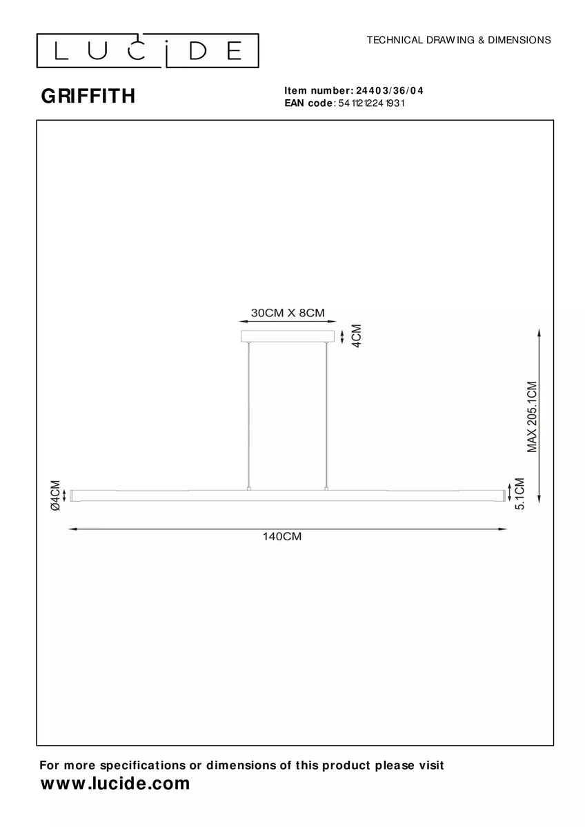 Griffith takpendel 33W - Dimbar-Takpendler-Lucide-Bronse-LC24403/36/04-Lightup.no