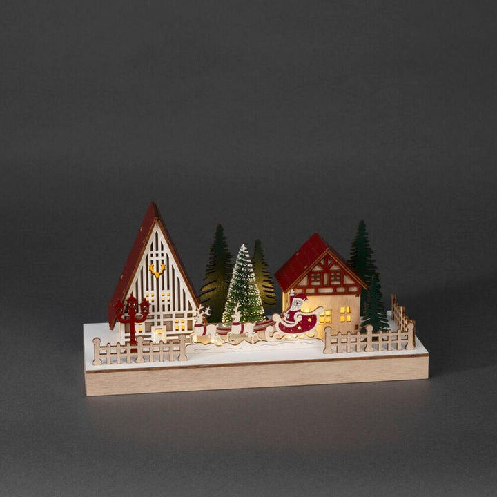 Hus i tre med 4 LED og timer – Hvit/rød-Julebelysning dekor og pynt-Konstsmide-Hvit/rød-3295-520-Lightup.no