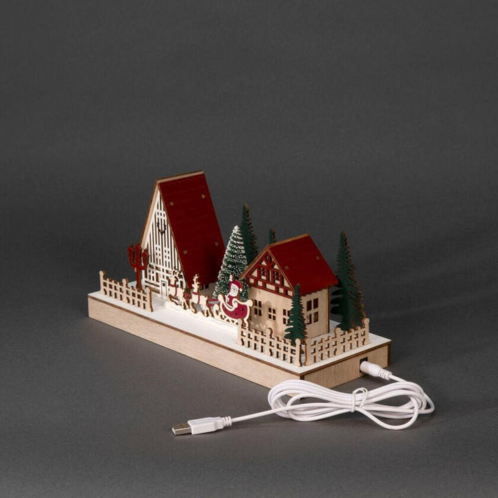 Hus i tre med 4 LED og timer – Hvit/rød-Julebelysning dekor og pynt-Konstsmide-Hvit/rød-3295-520-Lightup.no