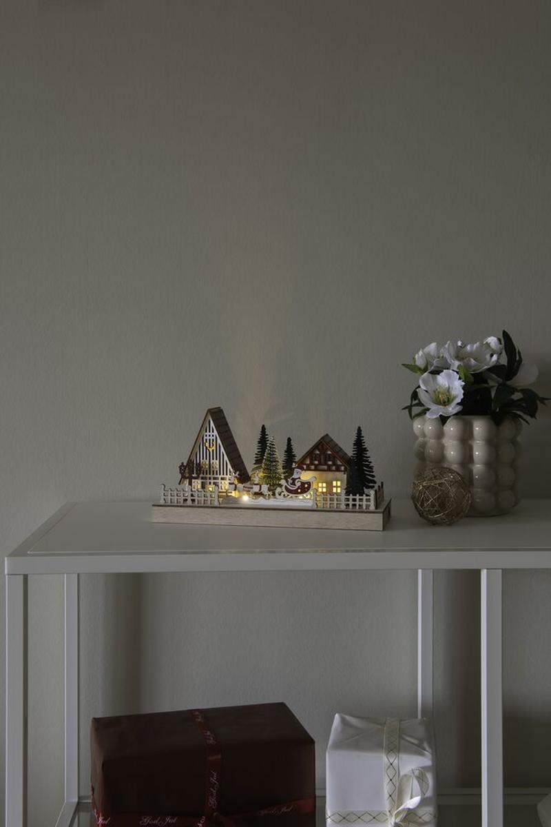 Hus i tre med 4 LED og timer – Hvit/rød-Julebelysning dekor og pynt-Konstsmide-Hvit/rød-3295-520-Lightup.no